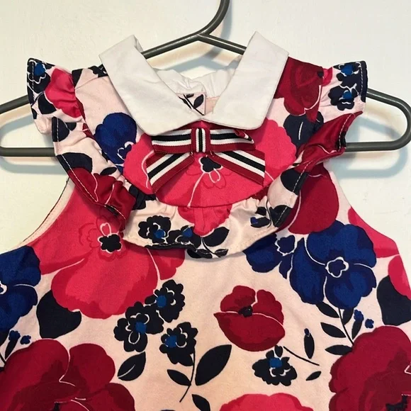Janie and Jack Pink Floral Dress with White Collar Girls Size 3 - Picture 2 of 5
